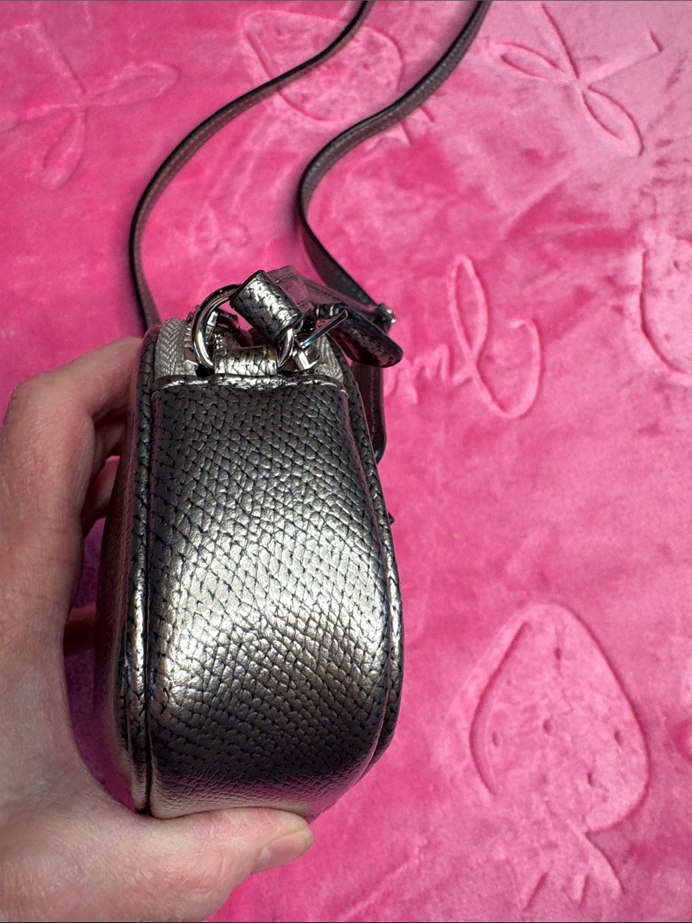 Coach Silver Metallic Saffiano Double Zip Mini Crossbody (Metallic Gray) - Picture 10 of 13